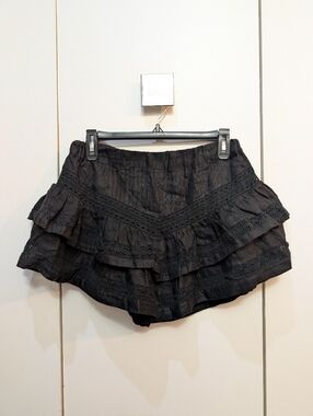 Maia Bergman Claudia Shorts in Black Crocheted Lace Trim 100% Linen